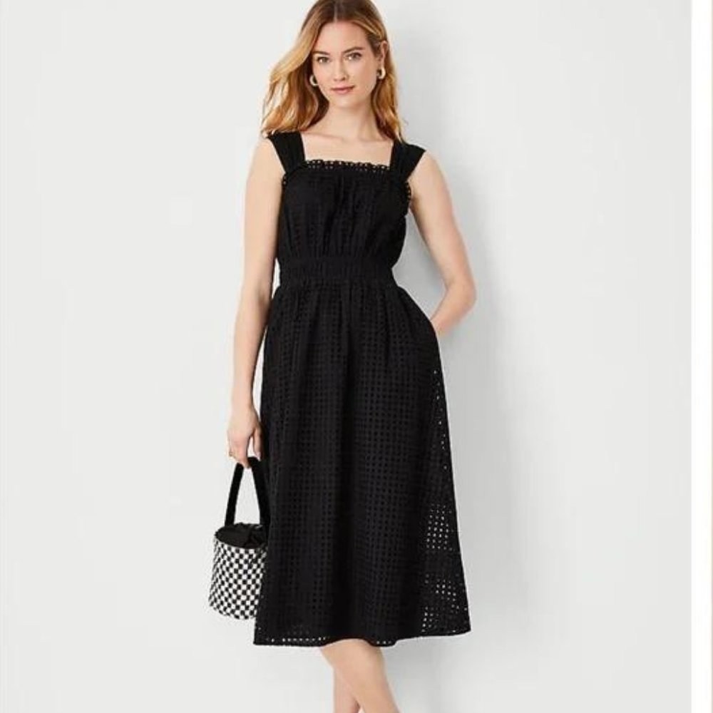 NWT Ann Taylor Eyelet Gathered Flare Dress - Picture 2 of 6